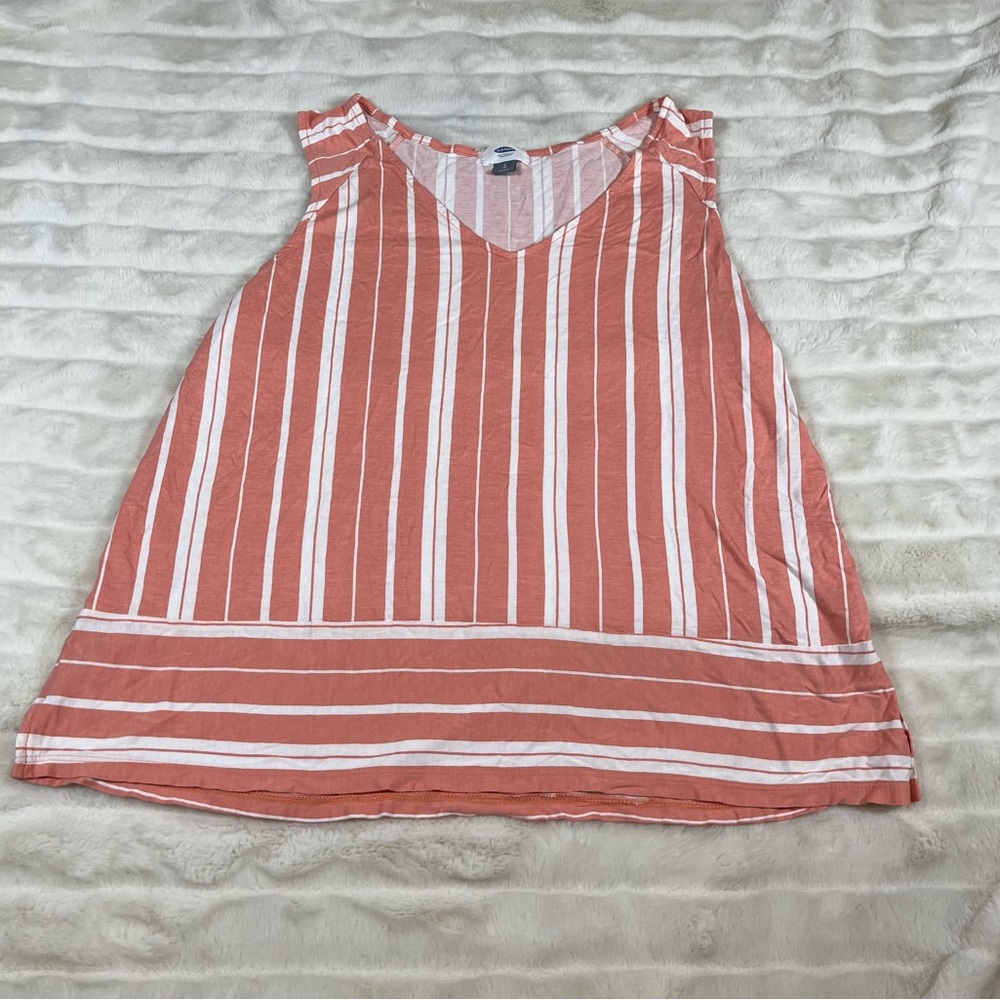 Old Navy L Orange White Striped Preppy Beach Summer Coastal Tank Top Travel